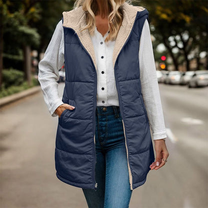 💖Høst & vinter Nyheter - Dame høst reversibel vest ermeløs faux fleece jakke