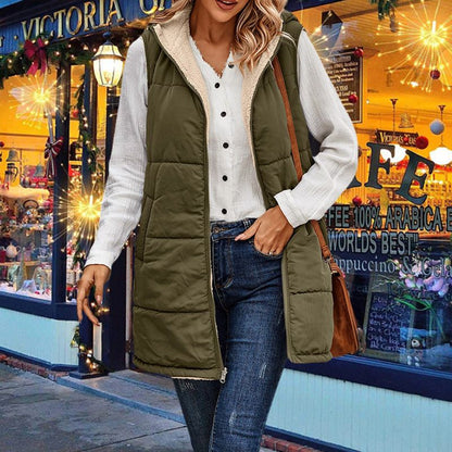 💖Høst & vinter Nyheter - Dame høst reversibel vest ermeløs faux fleece jakke