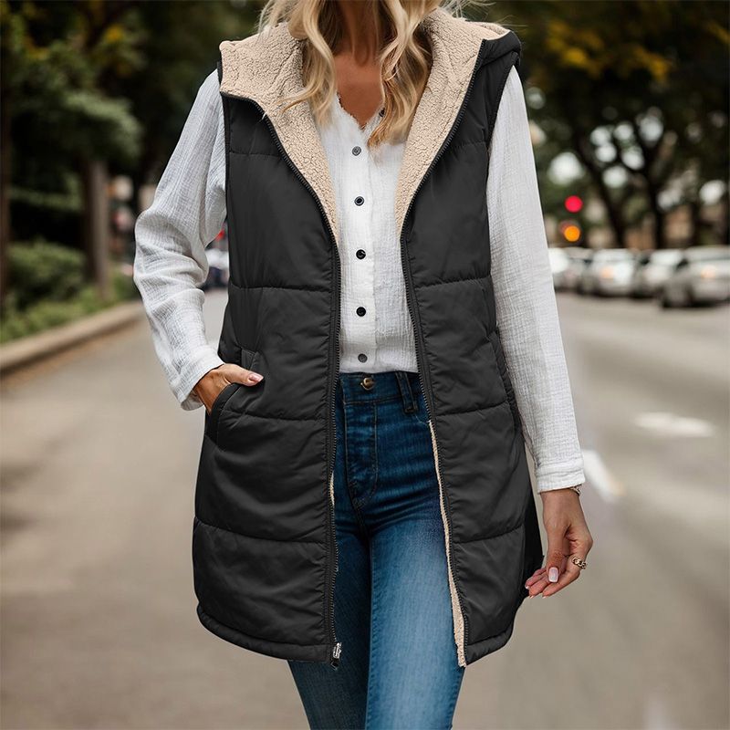 💖Høst & vinter Nyheter - Dame høst reversibel vest ermeløs faux fleece jakke