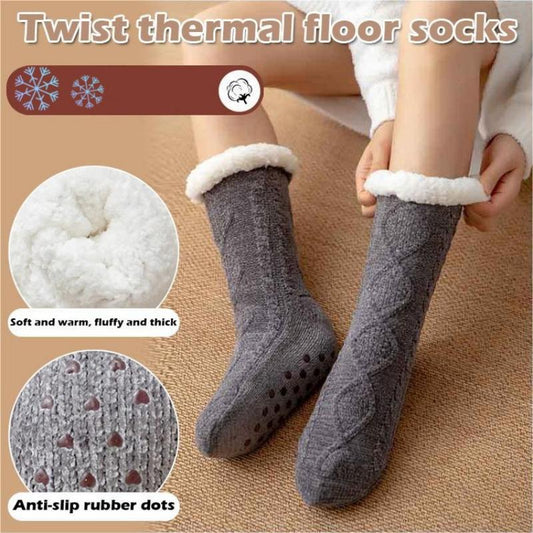 [Varm gave] Twist Pattern Soft Anti-Slip Thermal Floor Socks for vinteren