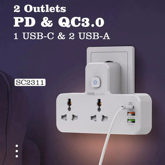 ⚡Universal strømuttakskonverter med nattlampe💡