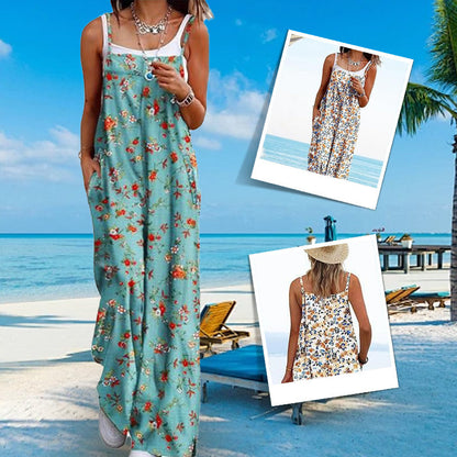 Kvinners sommerbohemsk brede ben jumpsuit med lommer