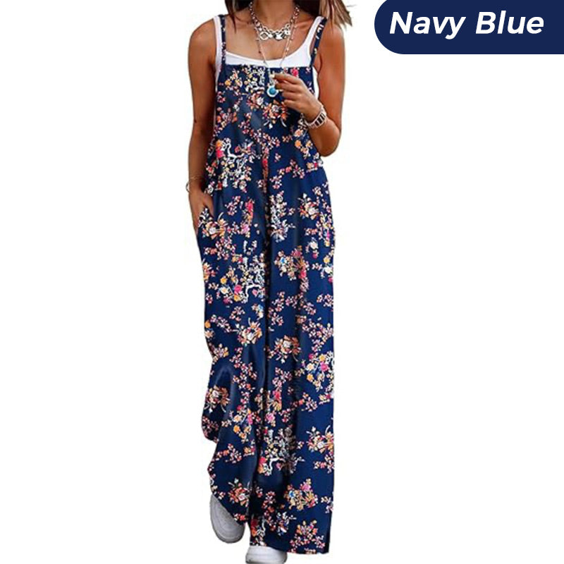 Kvinners sommerbohemsk brede ben jumpsuit med lommer