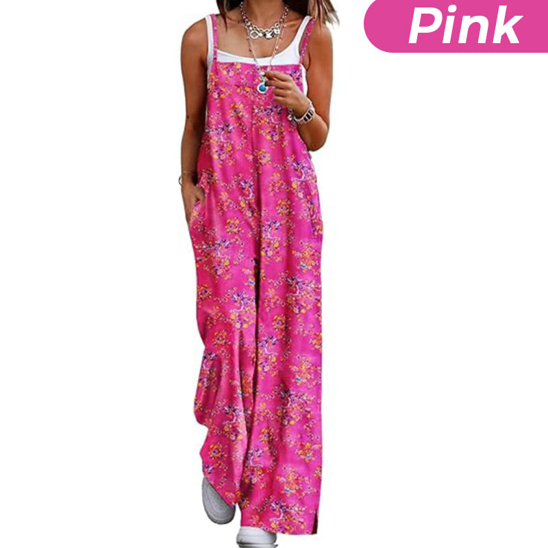 Kvinners sommerbohemsk brede ben jumpsuit med lommer