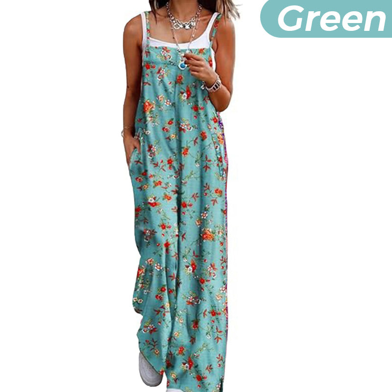 Kvinners sommerbohemsk brede ben jumpsuit med lommer