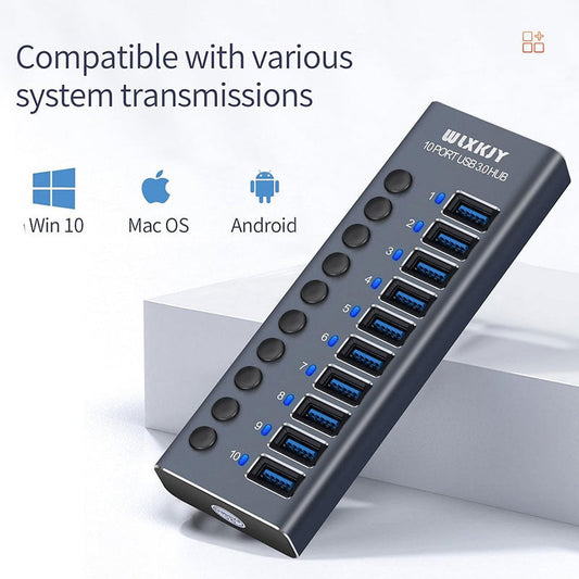 10-ports USB 3.0-hub i aluminium