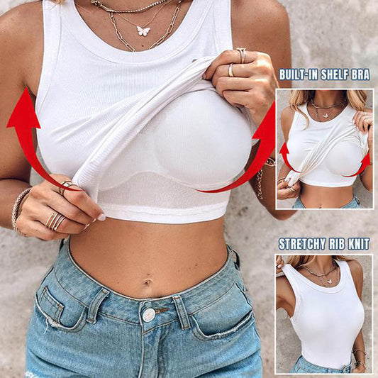 ✨Hot Sale 49% OFF✨2025 Ribbet Stretchy Tank Top med hylle-BH for kvinner