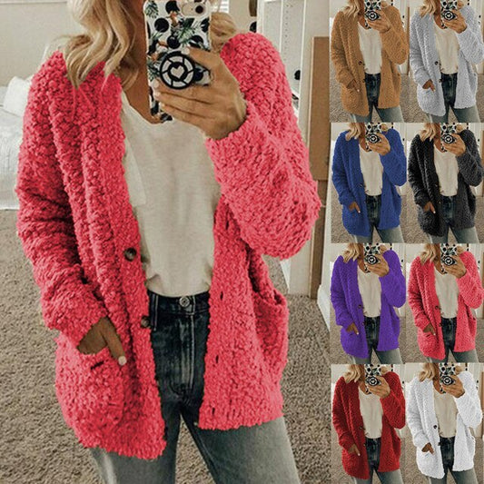 Popcorn Lamb Fleece Cardigan til kvinner