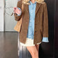 Kvinne Vintage Imitert Semsket Skinn Overdimensjonert Blazer