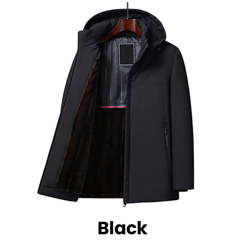 🔥Termisk, tykk parkas med hette for menn –🧥Vindtett, vannavstøtende, holder kroppstemperaturen oppe!