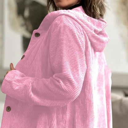 Dame Oversized Hette Corduroy Knapp-ned Shacket