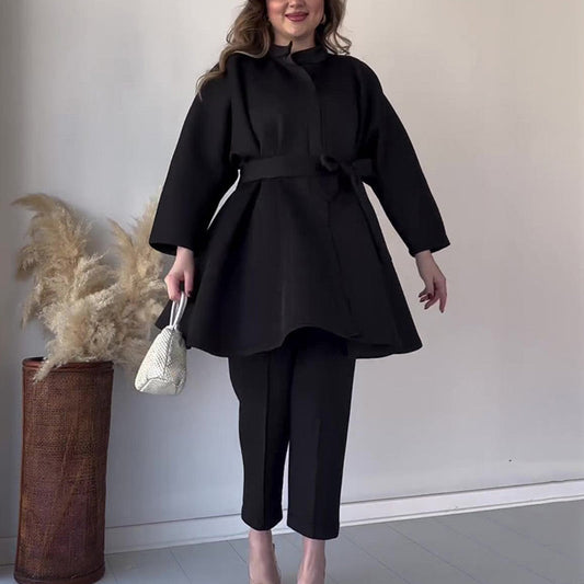 💃Elegant, ensfarget topp og todelt bukse for kvinner