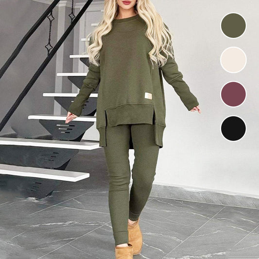 Sweatshirt med høy, lav hem ＆ Bodycon-buksesett