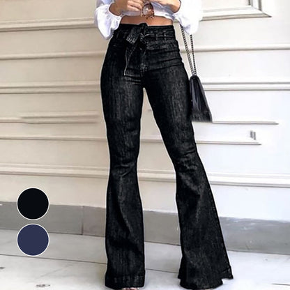 Høytaljede jeans med vidde og belte for dame