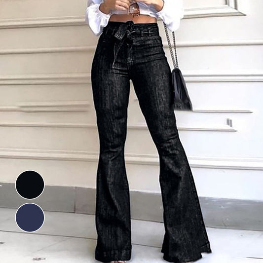Høytaljede jeans med vidde og belte for dame