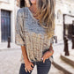 🌞HOT SALE👚Løs V-hals T-skjorte med leopardmønster og halvlange ermer for kvinner