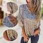 🌞HOT SALE👚Løs V-hals T-skjorte med leopardmønster og halvlange ermer for kvinner