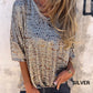 🌞HOT SALE👚Løs V-hals T-skjorte med leopardmønster og halvlange ermer for kvinner