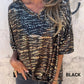 🌞HOT SALE👚Løs V-hals T-skjorte med leopardmønster og halvlange ermer for kvinner
