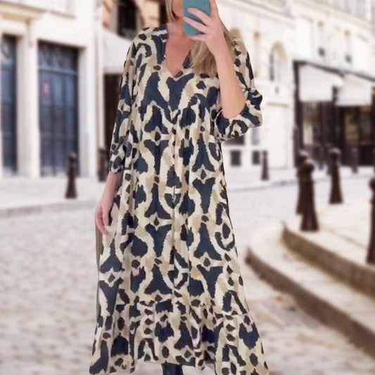 Trendy V-hals kjole med leopardtrykk for kvinner