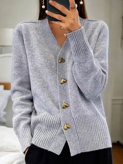 🔥Dame Casual Vinter Ensfarget Garn Ullknapp Cardigan