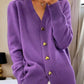 🔥Dame Casual Vinter Ensfarget Garn Ullknapp Cardigan