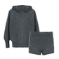 Trendy 2-delt sett med strikket hettegenser og shorts for kvinner