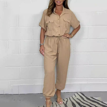 Utility-jumpsuit med korte ermer for kvinner