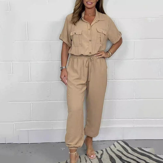 Utility-jumpsuit med korte ermer for kvinner