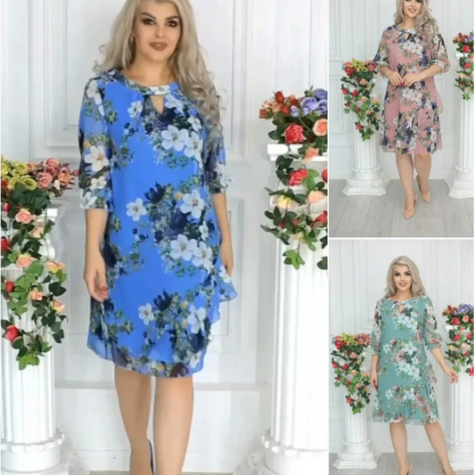 Knelang kjole med blomstermønster for kvinner