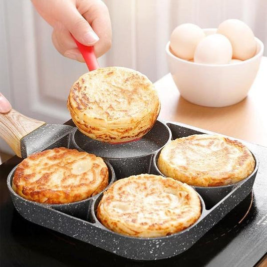 🍳50 % Rabatt🥚Fire-hulls eggpanne, frokost omelett hjemme stekepanne non-stick panne