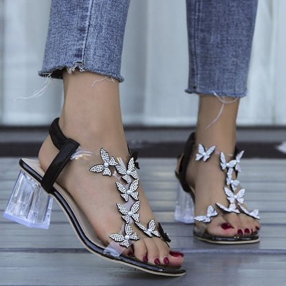 Sandaler med blokkhæl med blomster og rhinestone for kvinner