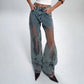 Damejeans med vintage-trykk og mesh-patchwork
