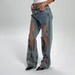 Damejeans med vintage-trykk og mesh-patchwork