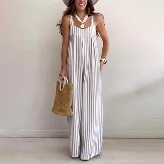 Løs, uformell, stripete jumpsuit for kvinner