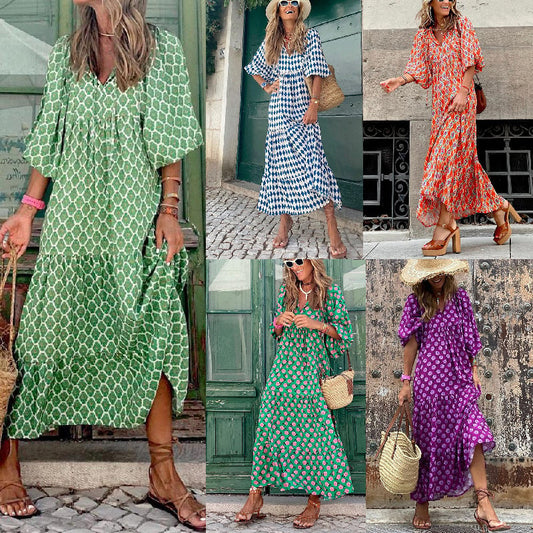 💖SISTE DAG SALG 50% RABATT💖Elegant boho maxikjole med puffermermer for kvinner👗