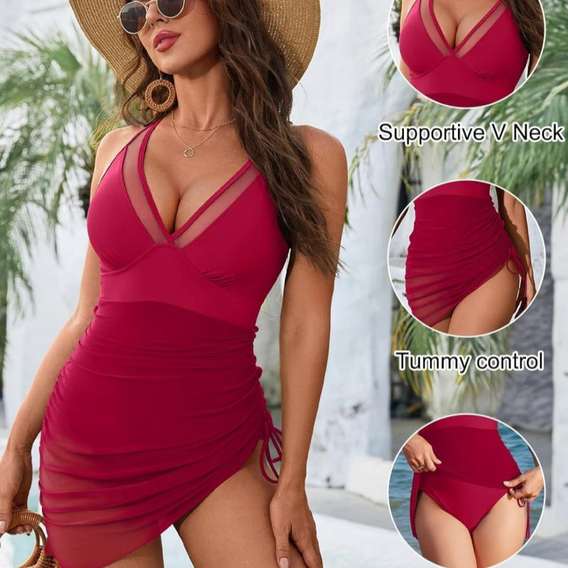 💥Siste dag spesialsalg 50% AV💃Slankende Mesh Sheer Sarong Wraps Badedrakt