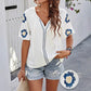 Elegant, brodert blomsterbluse med V-hals for kvinner