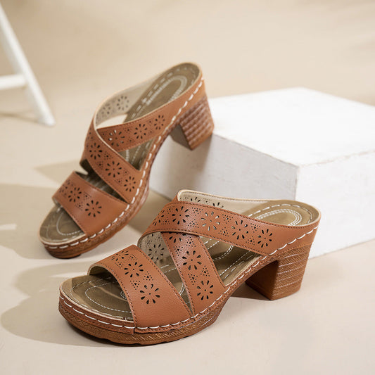 Vintage sandaler med uthult hæl og høye hæler for kvinner