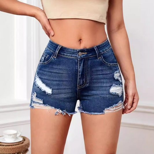 Jeansshorts i stretch med høy midje for kvinner