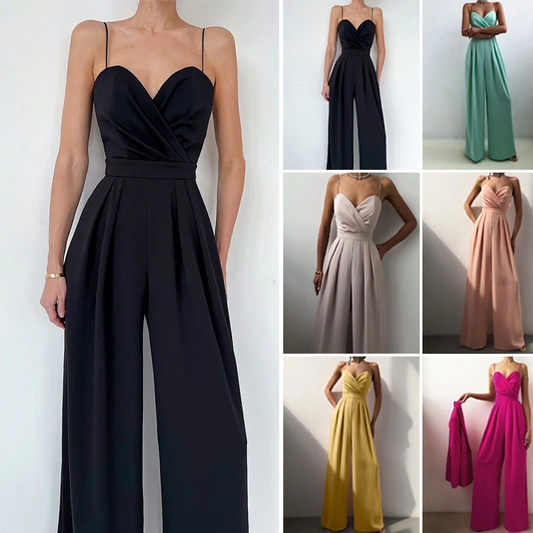 Ensfarget, midjeformende, rett jumpsuit med camisole for kvinner