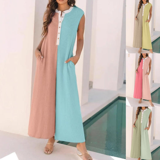 🌈Uformell jumpsuit for kvinner med vide ben og fargeblokkmønster🌸