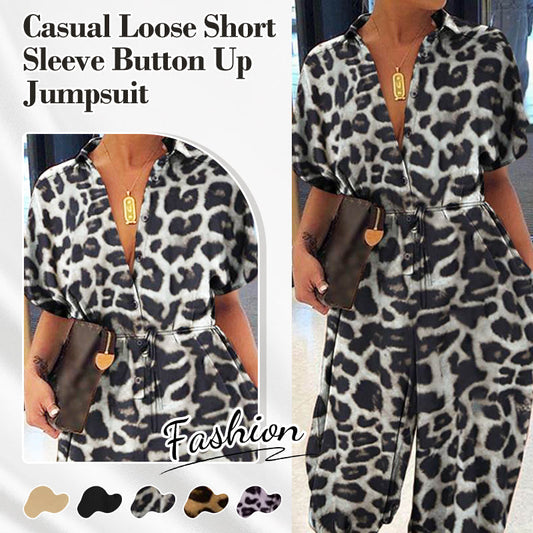Uformell, løstsittende, kortermet jumpsuit med knappestolpe for kvinner