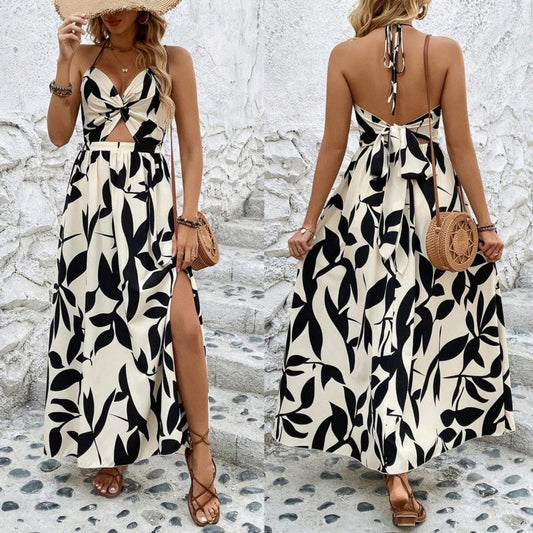 💥Elegant, sexy halterneck-kjole med blomstertrykk for kvinner