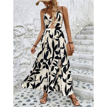 💥Elegant, sexy halterneck-kjole med blomstertrykk for kvinner