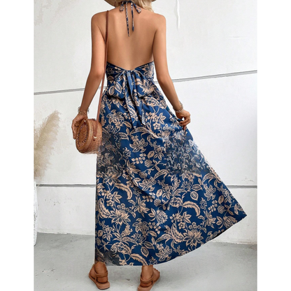 💥Elegant, sexy halterneck-kjole med blomstertrykk for kvinner