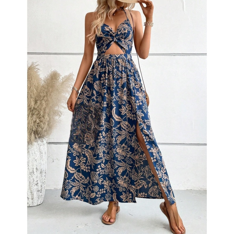 💥Elegant, sexy halterneck-kjole med blomstertrykk for kvinner