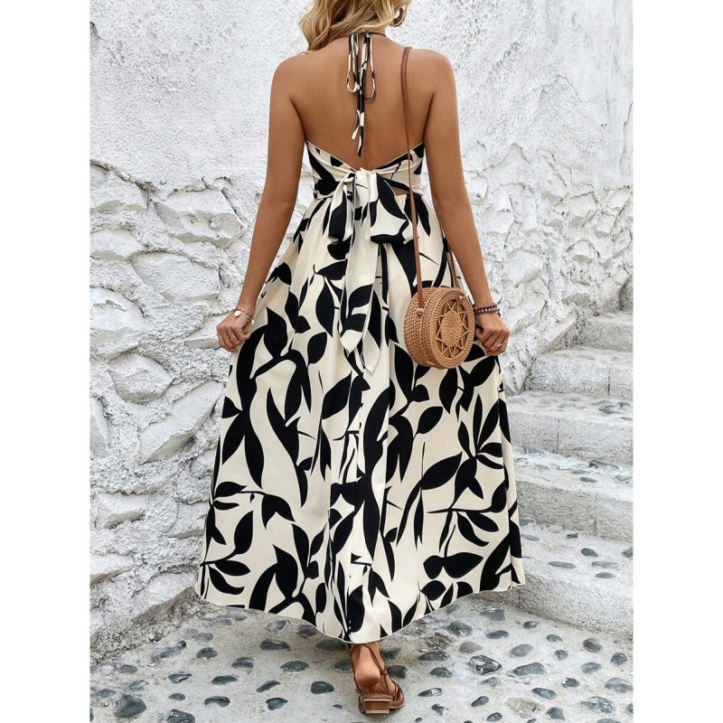 💥Elegant, sexy halterneck-kjole med blomstertrykk for kvinner