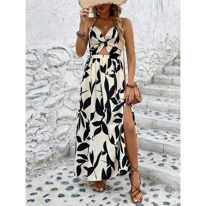 💥Elegant, sexy halterneck-kjole med blomstertrykk for kvinner