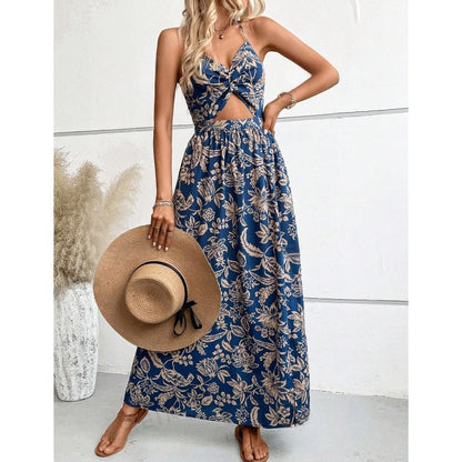 💥Elegant, sexy halterneck-kjole med blomstertrykk for kvinner
